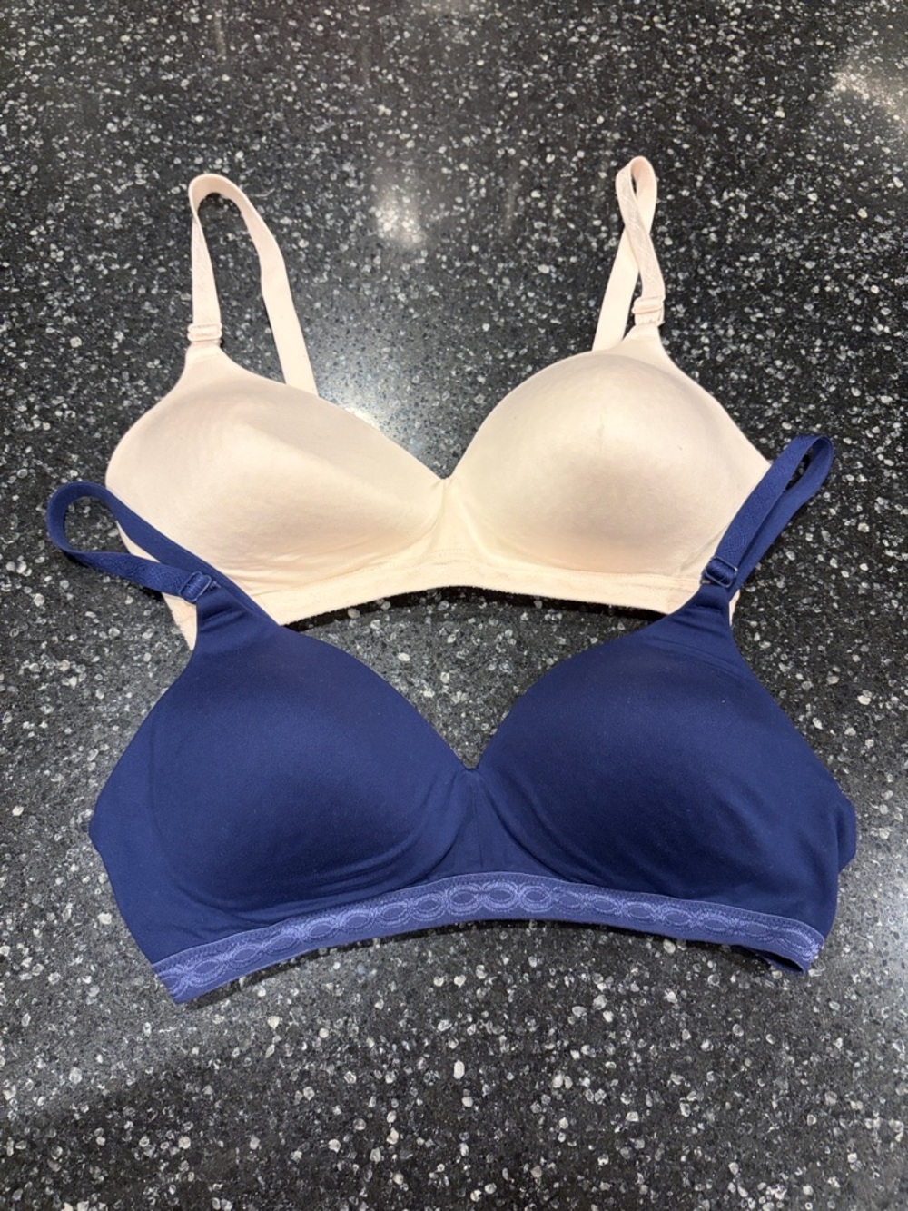 Warner's Navy and Light Beige Wireless T-Shirt Bras - lot of 2